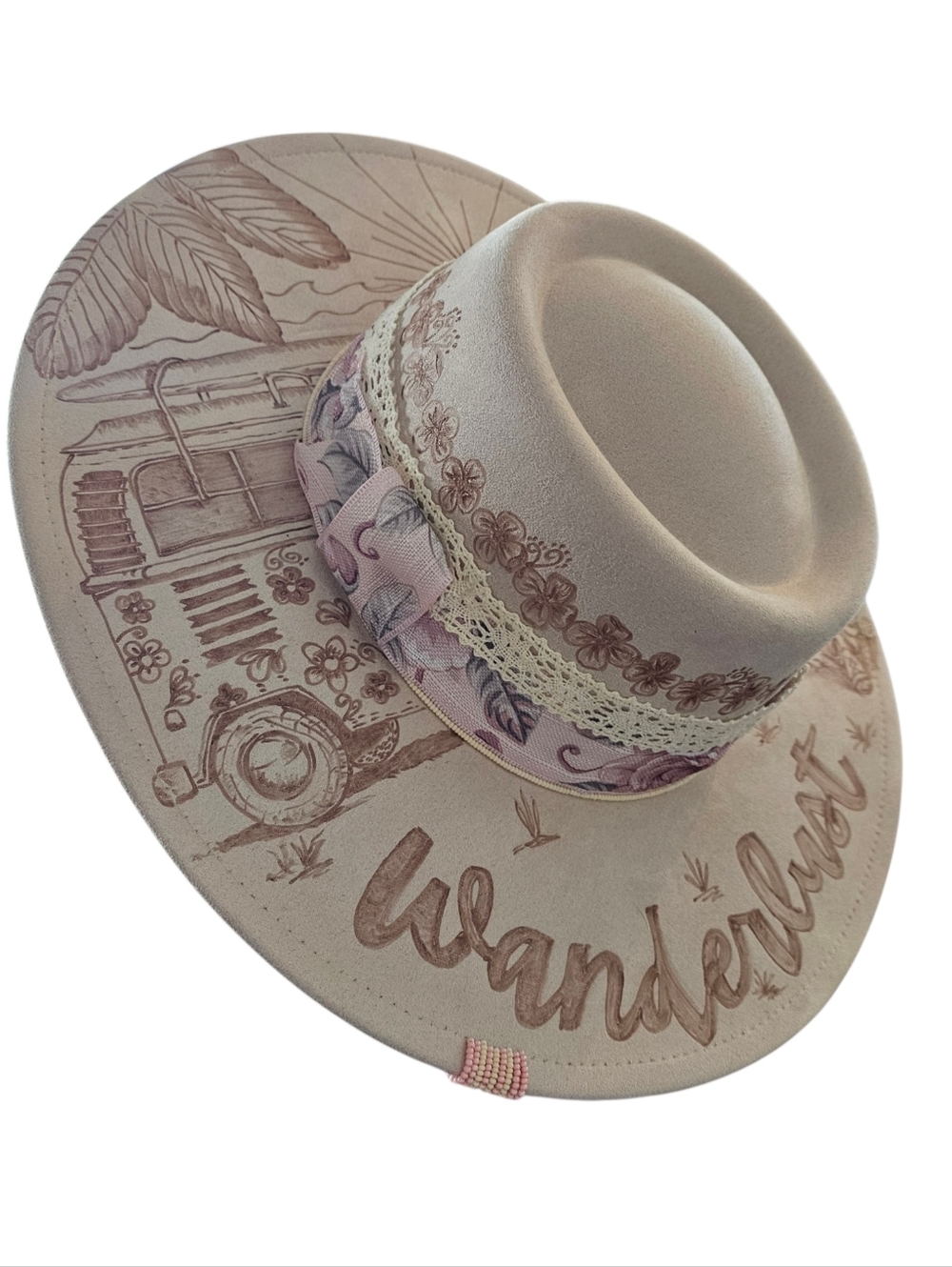Hand Burned Hippy Style Wide Brim Fedora Hat - New - Picture 3 of 5